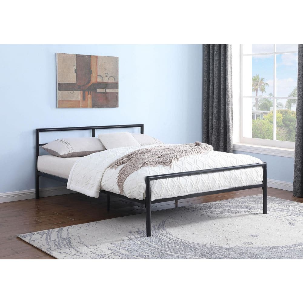 Contemporary Full Metal Bed Frame with Slatted Headboard in Gunmetal