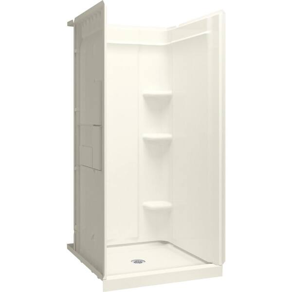 STERLING PLUMBING Medley 34 in. L x 36 in. W x 75.5 in. H Alcove Shower Wall Kit with Aging in Place Backerboards in Biscuit