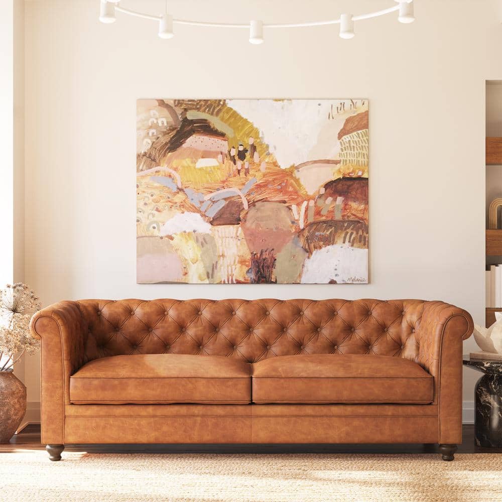 Lyon 87 in. Round Arm 3-Seater Sofa in Cognac Tan price history on PriceWatchPro