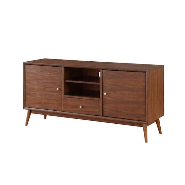 Benjara 64 in. Brown Wood TV Stand Fits TVs up to 55 in. with 2-Cabinet and 1-Drawer