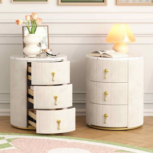Beige 3 Drawers 15.75 in. W Nightstand