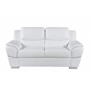 Charlie 69 in. White Solid Leather 2-Seater Standard Loveseat