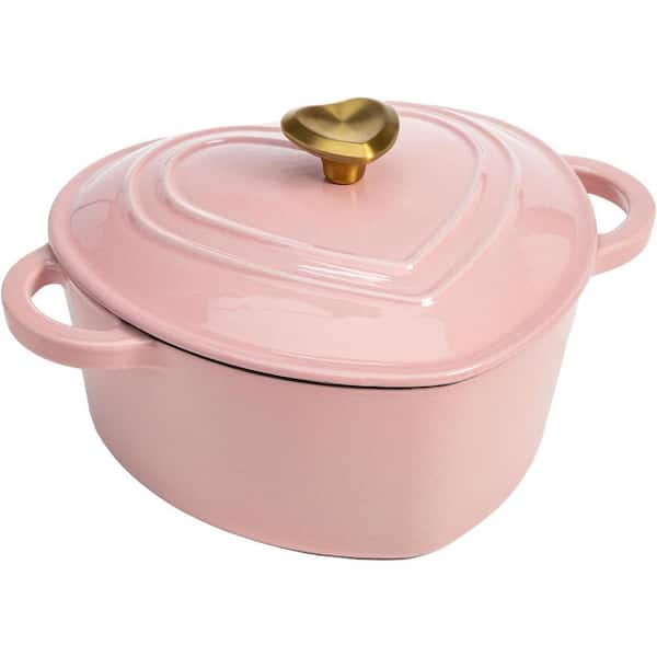2 qt. Heart-Shaped Enameled Cast Iron Dutch Oven in Pink with Lid