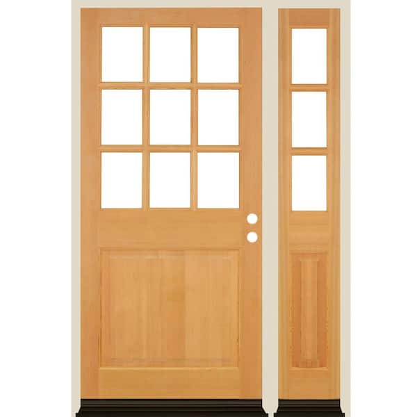 Krosswood Doors 50 in. x 80 in. Farmhouse LH 1/2 Lite Clear Glass Natural Stain Douglas Fir Prehung Front Door with RSL
