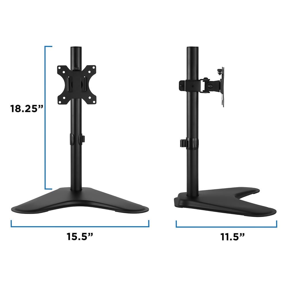 Black Adjustable Steel Single Monitor Stand with 360-Degree Rotation