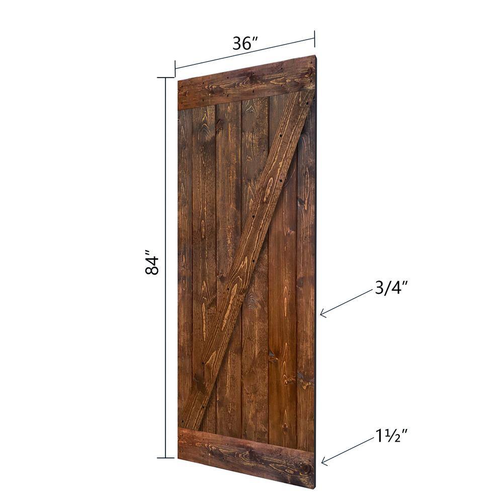Classic Dark Walnut Solid Wood Sliding Barn Door Kit with Black Hardware