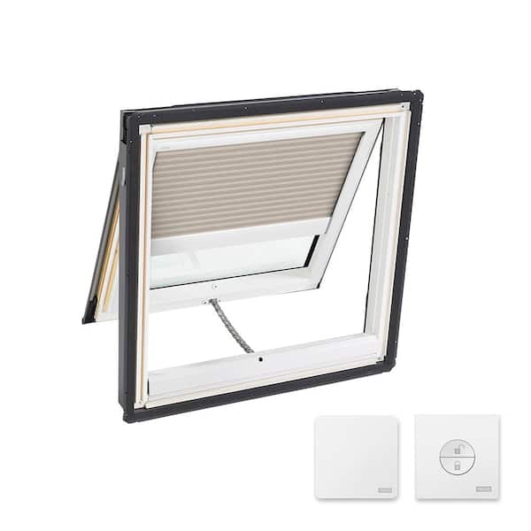 VELUX 30-1/16 x 30 in. Venting Deck Mount Skylight w/ Laminated LowE3 Glass & Classic Sand Solar Powered Light Filtering Blind
