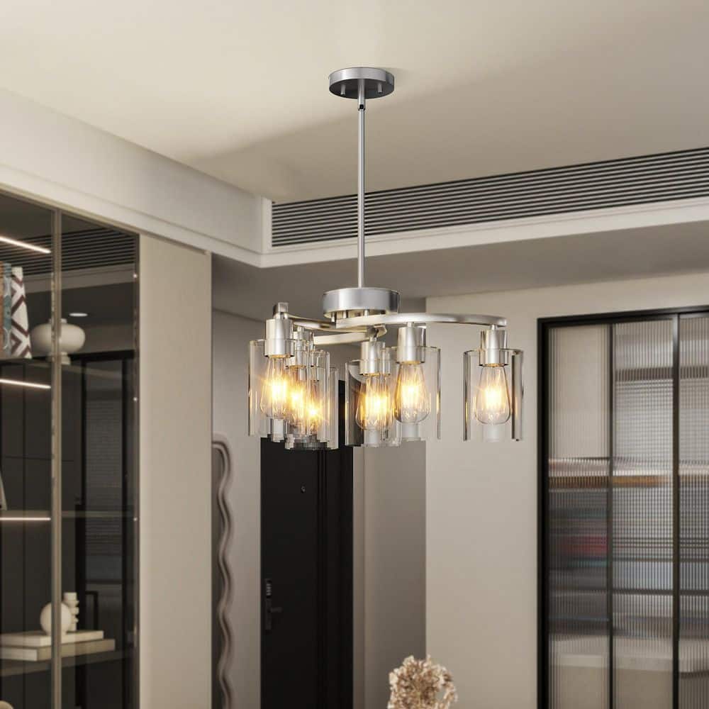 22 in 6-light Luxury silver glass Chandelier Large Ceiling Lighting for Living Room DiningRoom Bedroom Clear Glass Shade price history on PriceWatchPro
