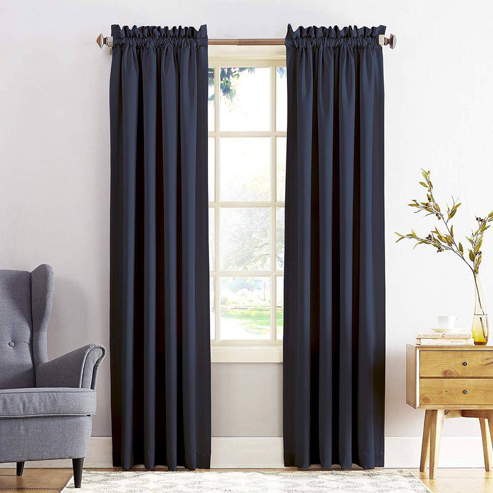 Black Polyester Room Darkening Rod Pocket Curtain Panel 54" x 63"