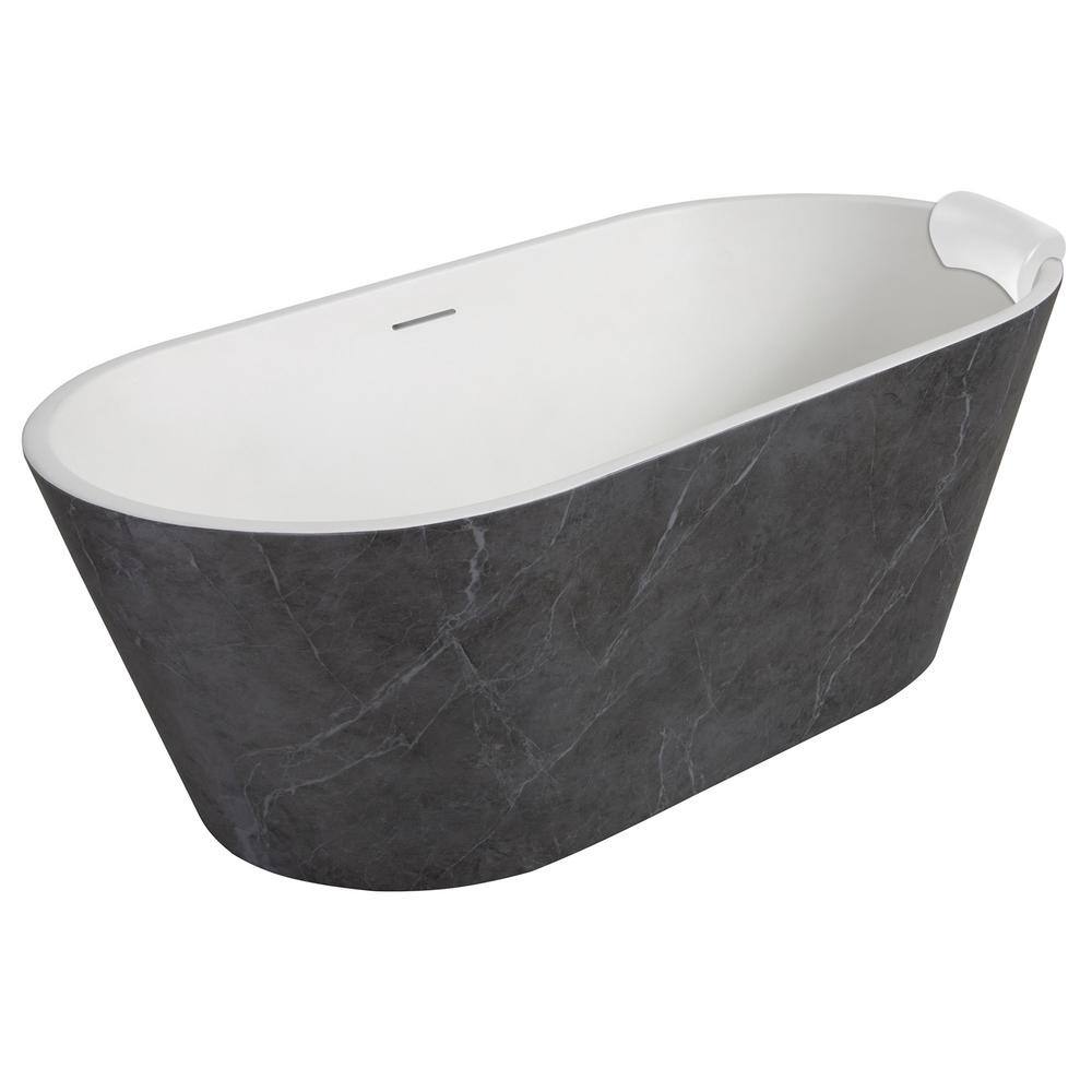Finley Grande 67 in. x 29.5 in. Soaking Bathtub with Center Drain in Gloss Marble Grey with Pillow price history on PriceWatchPro