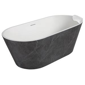 Finley Grande 67 in. x 29.5 in. Soaking Bathtub with Center Drain in Gloss Marble Grey with Pillow