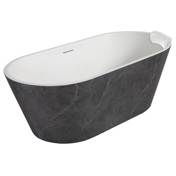 Transolid Finley Grande 67 in. x 29.5 in. Soaking Bathtub with Center Drain in Gloss Marble Grey with Pillow