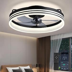 20 in. Indoor Black Caged Ceiling Fans with Lights and Remote Control, Low Profile Ceiling Fan for Living Room