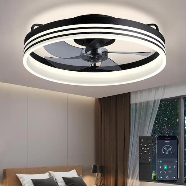 ARISKEEN 20 in. Indoor Black Caged Ceiling Fans with Lights and Remote Control, Low Profile Ceiling Fan for Living Room