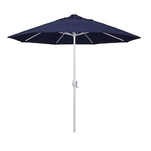 9 ft. Matted White Aluminum Market Patio Umbrella Auto Tilt in Navy Blue Olefin