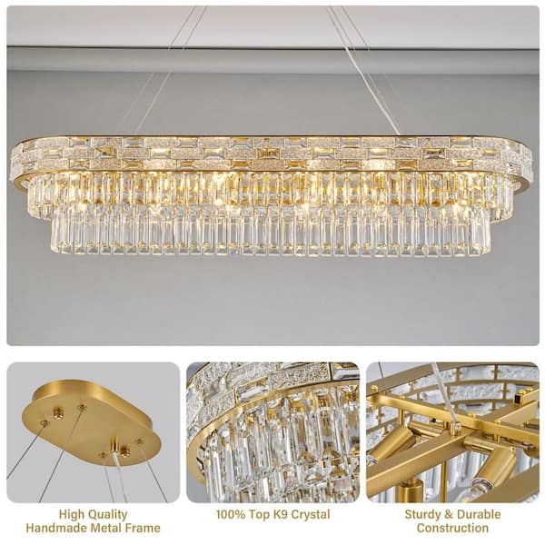 YUYI 49.2 in. 18-Light Gold Luxury Crystal Chandelier, Modern