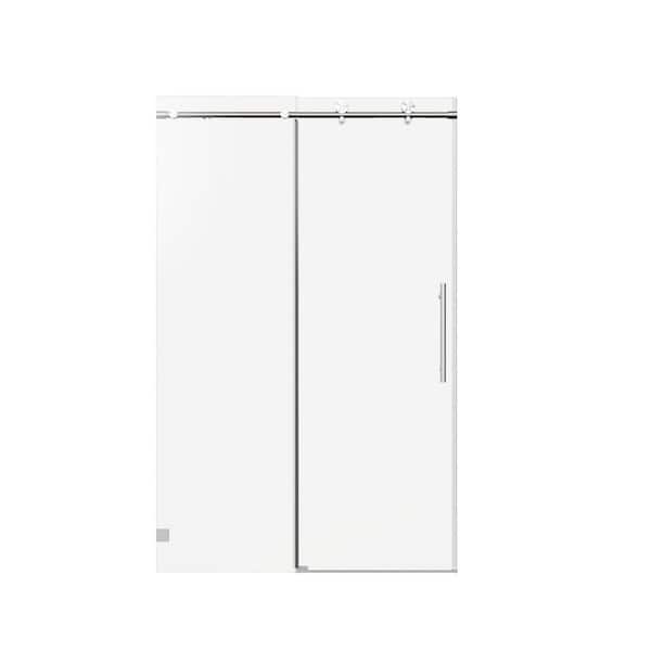 48 in. W x 76 in. H Single Sliding Frameless 5/16 in. SGCC Clear Tempered Glass Soft-Close Shower Door in Brushed Nickel