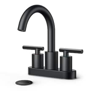 4 in. Centerset Double Handle Low Arc Bathroom Faucet with Pop-Up Drain Included in Matte Black