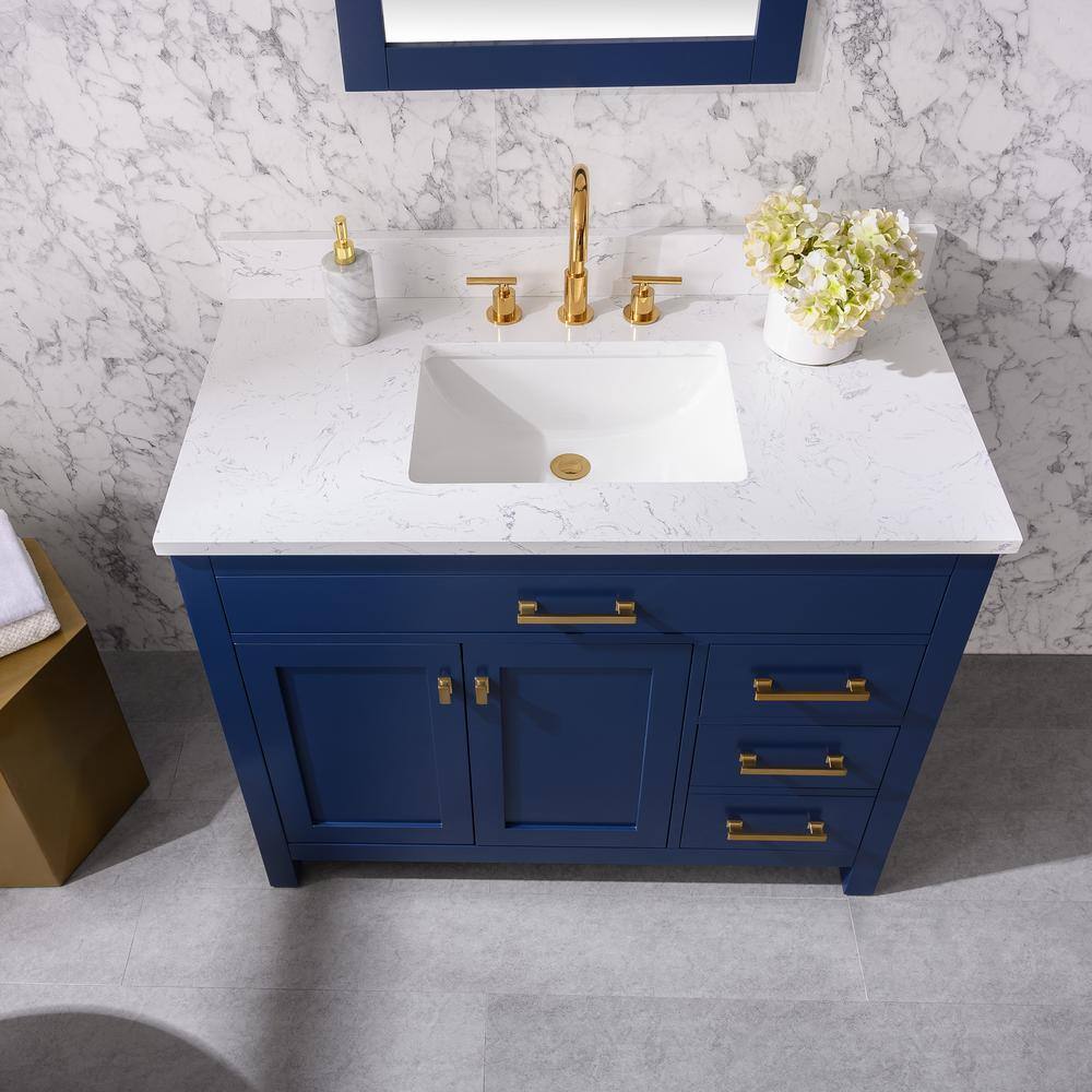 Navy Blue 42" Freestanding Solid Wood Bathroom Vanity