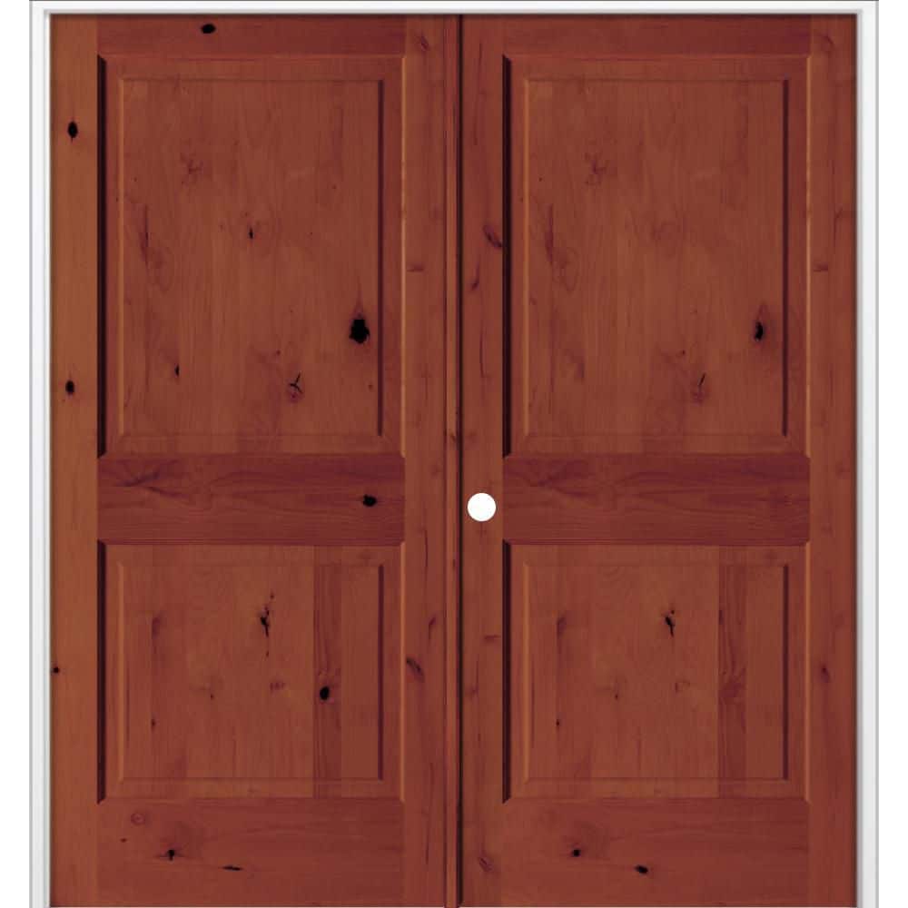 64 in. x 80 in. Rustic Knotty Alder 2-Panel Right Active Solid Core BEHR Amaretto Stain Double Prehung Interior Door price history on PriceWatchPro