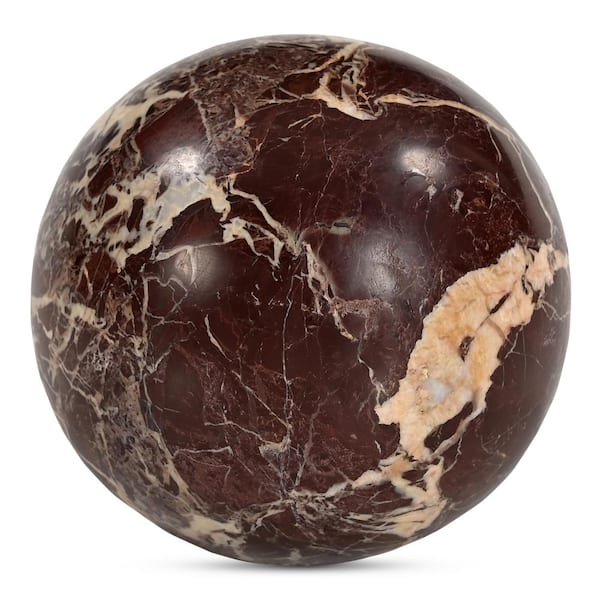 Landry Red 4 in. x 4 in. Round Levanto Marble Stone Tabletop Accent