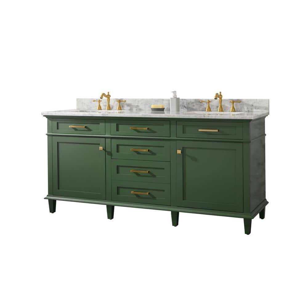 Vogue Green Double Sink 72" Vanity with Carrara Marble Top