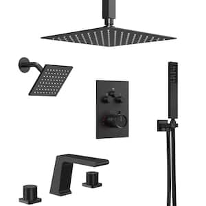 SwitchFlow Series Single Handle 7-Spray Tub and Shower Faucet 2.5 GPM in Matte Black Valve Included (2-Pack）