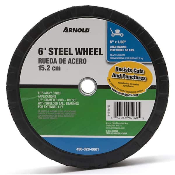 Arnold 6 in. x 1.5 in. Universal Steel Wheel with Shielded Ball Bearings for Extended Life