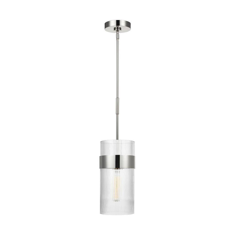 Geneva 7 in. W x 13.75 in. H 1-Light Polished Nickel Mid-Century Dimmable Large Pendant Light with Clear Glass Shade price history on PriceWatchPro