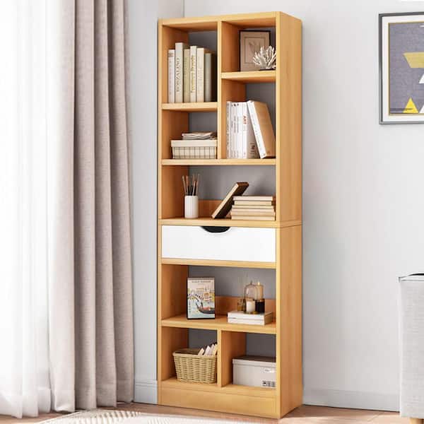 Yiyibyus Freestanding 8-Tier Storage Cabinet Organizer Wooden Shelving Unit with Drawer (19.68 in. W x 61.02 in. H x 7.87 in. D)