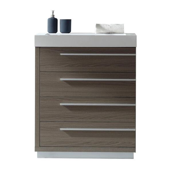 Virtu USA Bailey 30 in. W x 19 in. D Vanity in Grey Oak with Poly-Marble Vanity Top in White with White Square Basin