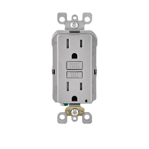 Leviton 15 Amp 125-Volt Duplex SmarTest Self-Test SmartlockPro Tamper Resistant GFCI Outlet, Gray