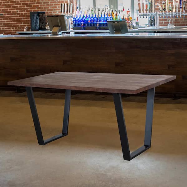 Metal and Wood Top 63 in. Rectangle, Acacia Wood with Iron Frame Dining Table, Seats 6