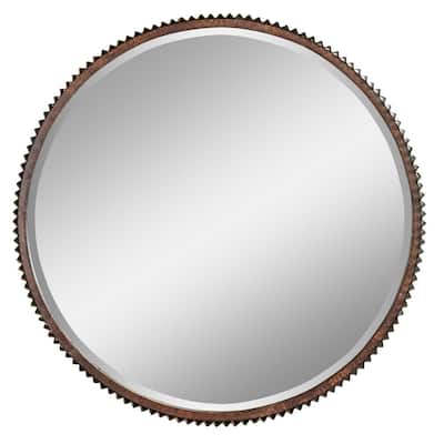 Medium Round Brown Hooks Mirror (23 in. H x 23 in. W)