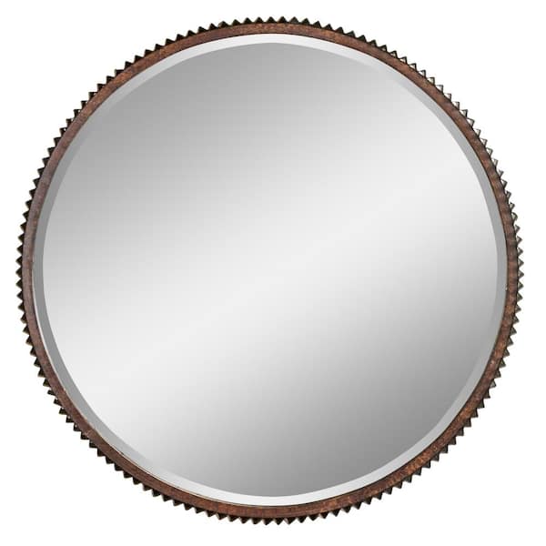 Aspire Home Accents Medium Round Brown Hooks Mirror (23 in. H x 23 in. W)