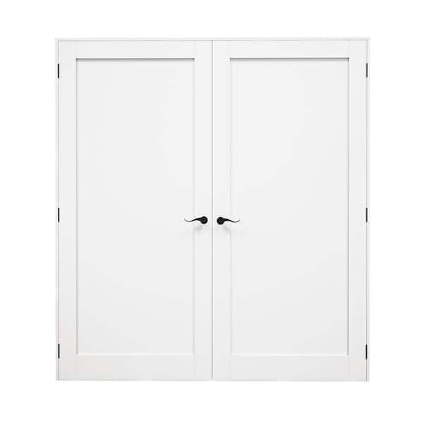 72 in. x 80 in. Universal Handed Paneled Blank 1-Lite White Solid Core MDF Double Prehung French Door with Assemble Jamb