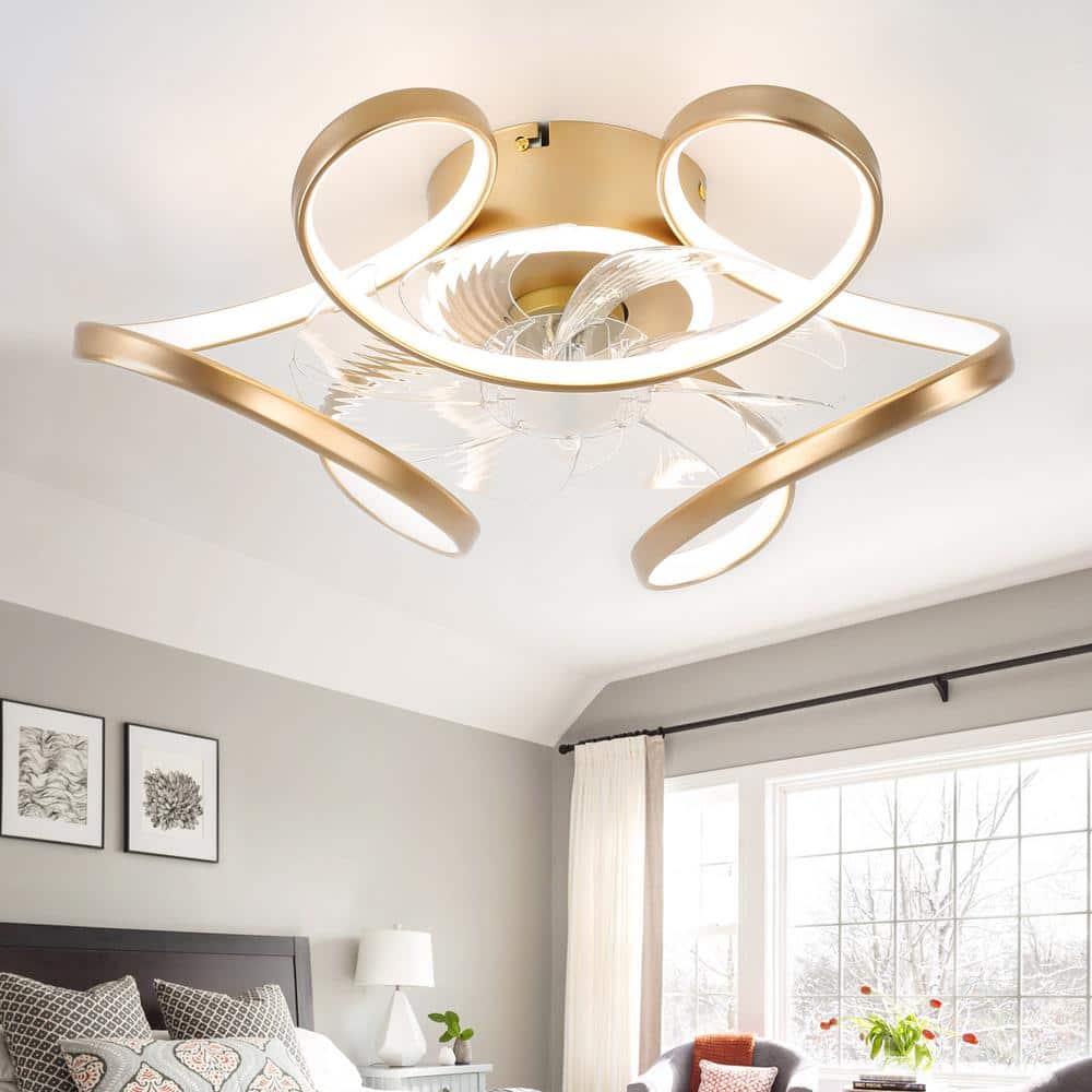 Bella Depot 22 in. Smart Indoor Gold Low Profile Flowers Ceiling Fan