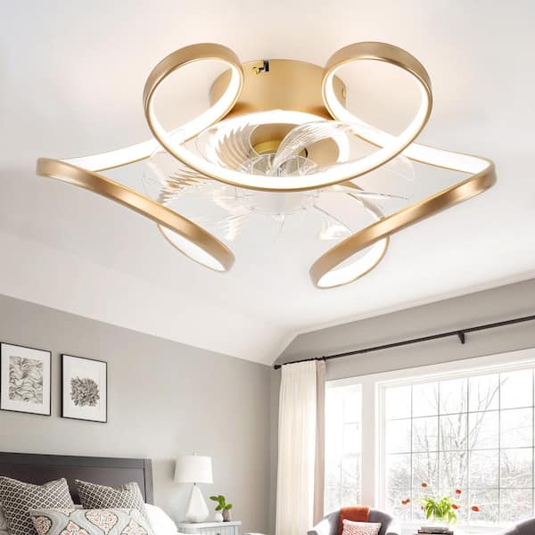 Bella Depot 22 in. Smart Indoor Gold Low Profile Flowers Ceiling Fan with Integrated LED Light and Remote