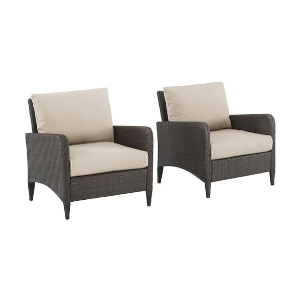 CROSLEY FURNITURE Kiawah Wicker Outdoor Lounge Chair with Sand Cushions (2-Pack)