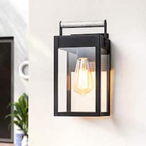Ciotti Rustic Industrial Black Outdoor Hardwired Wall Lantern Scone with Clear Glass Shade