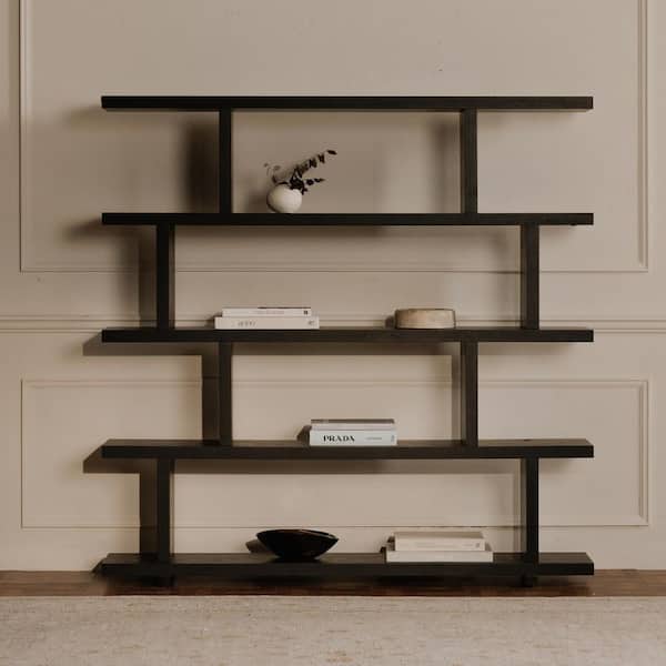 Soleil 62 in. Tall Black Ash Veneer 5-Shelf Bookcase with Open Design and Space Divider Function