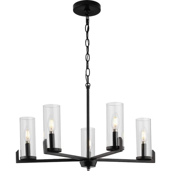 Pellum Collection 25 in. 5-Light Matte Black Modern Traditional Chandelier for Dining Room