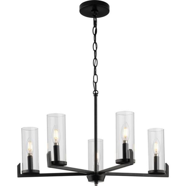 Progress Lighting Pellum Collection 25 in. 5-Light Matte Black Modern Traditional Chandelier for Dining Room