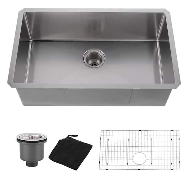 30 in. Drop-In/Undermount Single Bowl 16-Gauge Stainless Steel Kitchen Sink with Bottom Grids and Basket Strainer