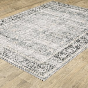 Cascade Gray 5 ft. x 7 ft. Vintage Persian Polyester Machine Washable Indoor Area Rug