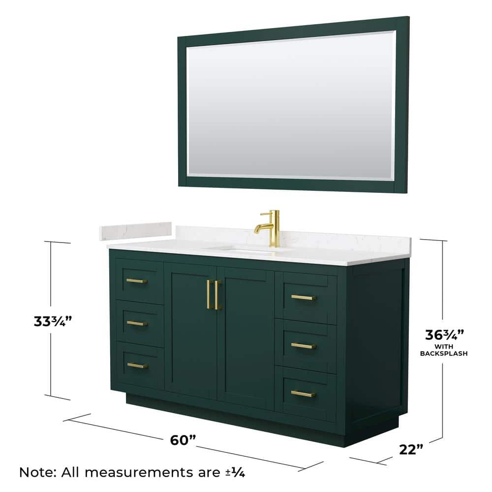 Miranda 60'' Green Single Bathroom Vanity with Carrara Marble Top