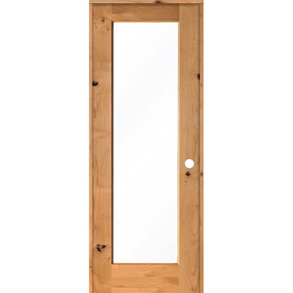 Krosswood Doors 32 in. x 96 in. Rustic Knotty Alder Left-Hand Full-Lite Clear Glass Clear Stain Solid Wood Single Prehung Interior Door