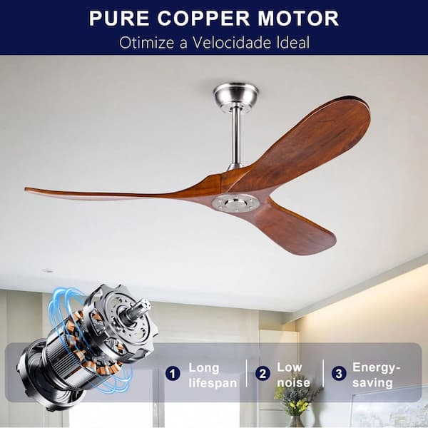 Sunpez 52 in. Solid Wood Nickel Ceiling Fan with Remote-3-Blade