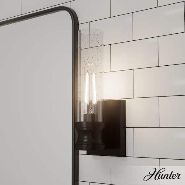 Hunter Lenlock 1-Light Noble Bronze Wall Sconce with Clear Seeded Glass Shade