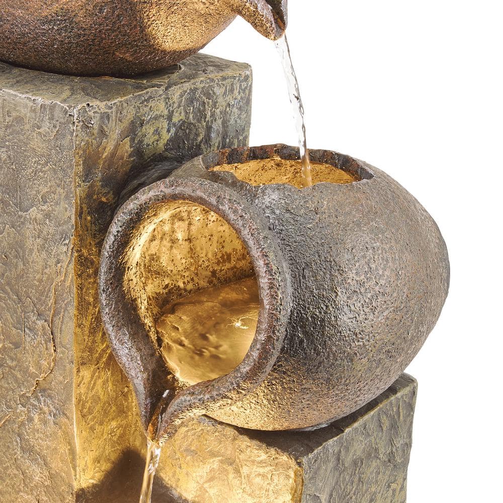 Weather Resistant Four-Pitcher Floor Fountain with LED Lights